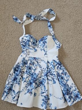 Zara White Dress with Blue Floral Print